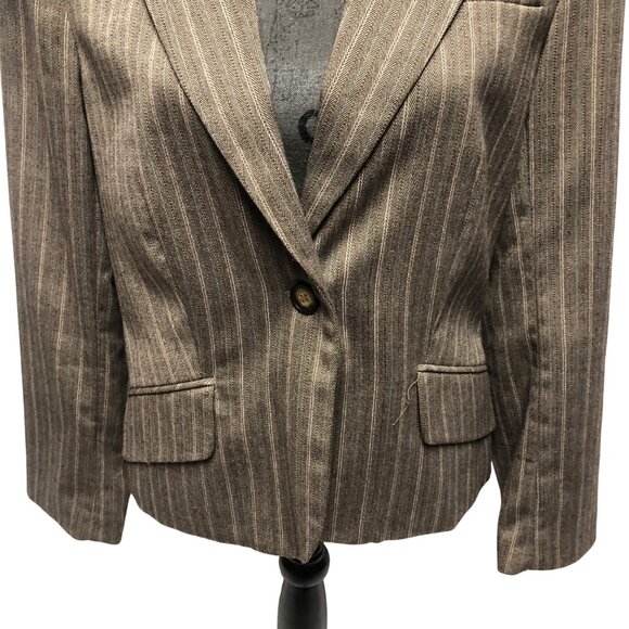 Evan Picone Blazer Womens Size 12 Brown Pinstripe Stretch Lined Jacket Career - Picture 3 of 7